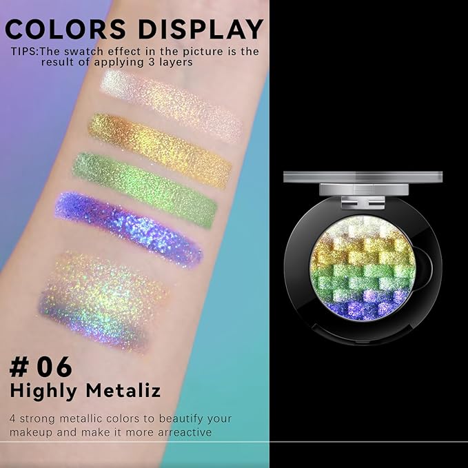 Noerrors Chameleon Eyeshadow,Multichrome Face Highlighter Palette,Holographic Eyeshadow Palette,High Pigment,Rainbow Color Shift Metallic Shimmer，Long Lasting，Duochrome Face Makeup Highlighter