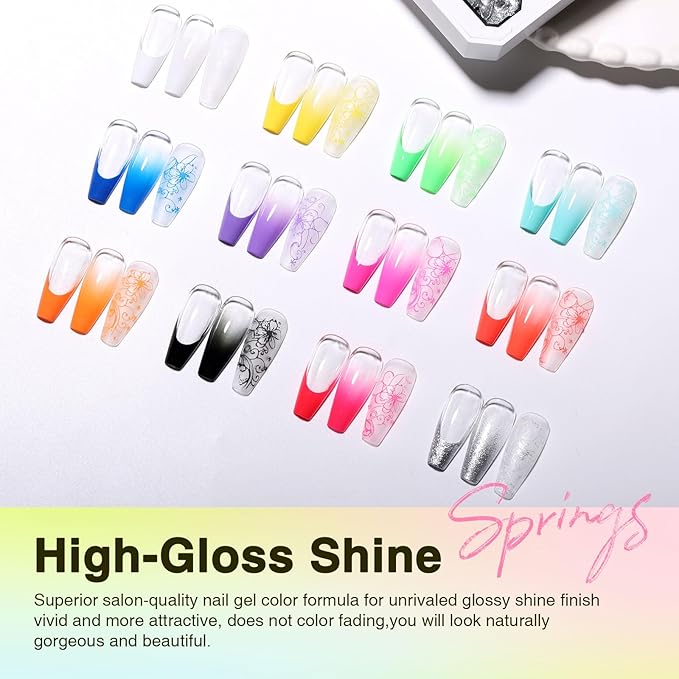 GELLAKTIK 12 Color Patting Nail Gel Polish Kit, Ombre Painting Gel Palette with Sponge Applicators & Nail Art Stickers for Blush Blooming Floral Aura French Manicure DIY Nail Art Palette