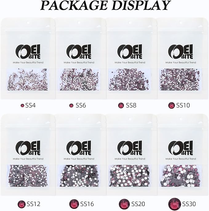 Meibite Purple Flatback Rhinestones, Glass Rhinestones for Nail Art and Craft, Glue Fix, Loose Crystal Gemstones(Purple, SS10, 1440pcs, 2.7-2.8mm)