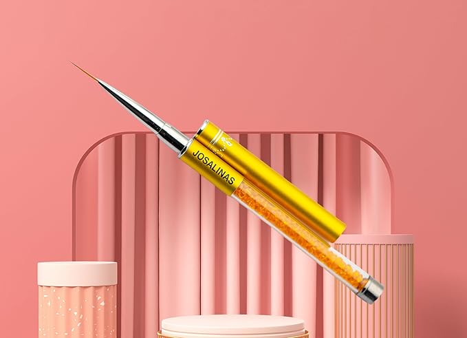 JOSALINAS Nail Brushes Art Pen 2PCS, Gel Polish Painting Tools with Nail Extension Gel Builder, Salon at Home DIY Manicure (Gold-Liner#15mm)