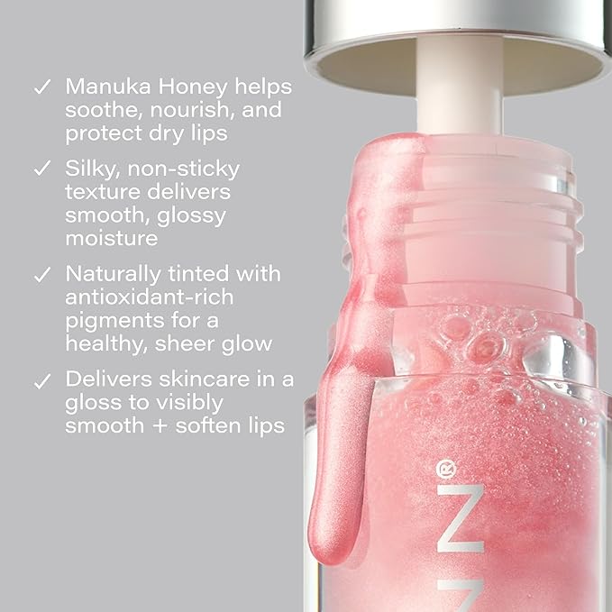 SKINN Luminous Lip Oil, Blush - Lip Care for Dry and Cracked Lips - Ultra-Light Non-Sticky Formula with Sheer Glossy Finish - Soothing Vitamin C & Manuka Honey Supports Collagen Production