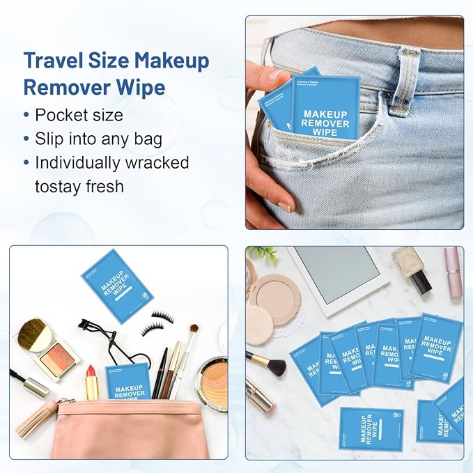 200 Count Makeup Remover Wipes Individually Wrapped, Travel Individual Wet Wipes Bulk, Gentle Cleansing for Face Mascara Lipstick, Single Makeup Removing Wet Wipes
