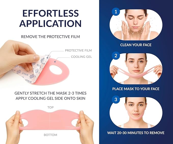 STYLIA V Line Lifting Collagen Mask - Lift, Firm & Contour Jawline - Tightening Double Chin Strap with Hyaluronic Acid & Aloe - Neck Tightening and Lifting Mask - Jawline Shaper Face Lift Tape (2PC)
