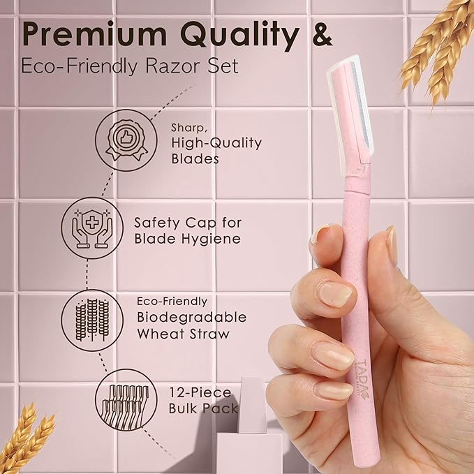 TADA BEAUTY Biodegradable Dermaplaning Tool 12pk, Face Eyebrow Face Razors, Face Shaver & Exfoliating (Lavender)