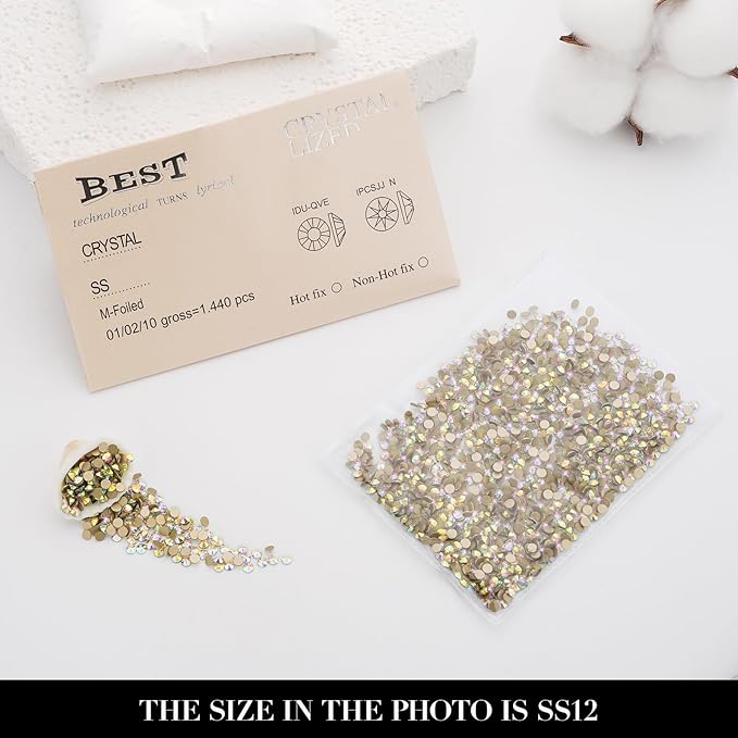 Novani Crystal AB Rhinestones 1440pcs Flat Back Round Rhinestone Style 2088 Sparkly Crystal Gemstones for Nail Art and Crafting SS12,3.0-3.2mm