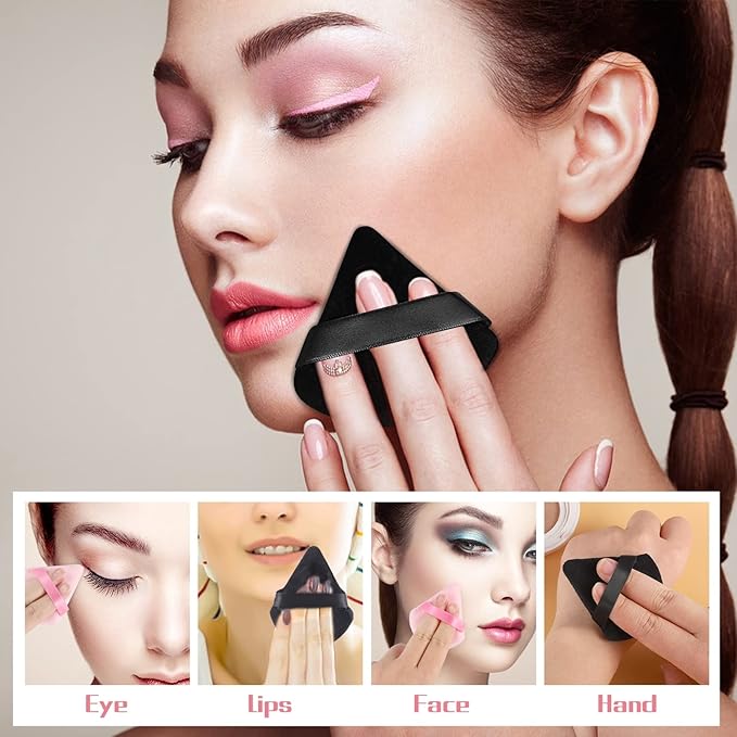 Pimoys 6 Pieces Powder Puff Valentines Day Gifts for Her Face Makeup Sponge Soft Velour Triangle Powder Puffs Beauty Sponge for Loose Powder (Black, Pink)