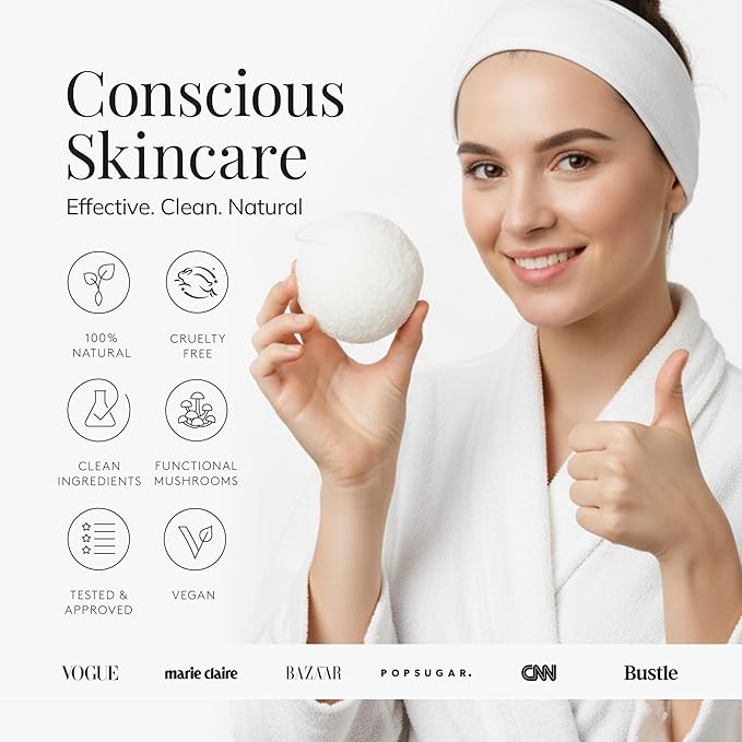 Plant-Based Konjac Facial Sponge: Natural Face Exfoliator for All Skin Types - Charcoal, Matcha, or Original - Gently Cleanses & Balances - Vegan, Cruelty-Free, 100% Biodegradable (Charcoal)