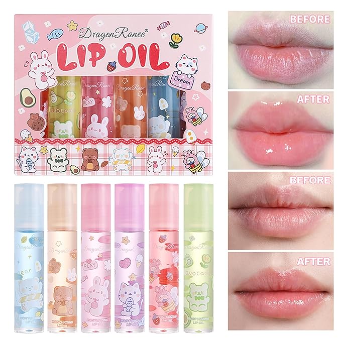 6pcs Roll On Lip Gloss Set, Fruit Flavored Lip Gloss Set Glossy Lip Make-up for Women Non Toxic, Party Gift, Best Friends