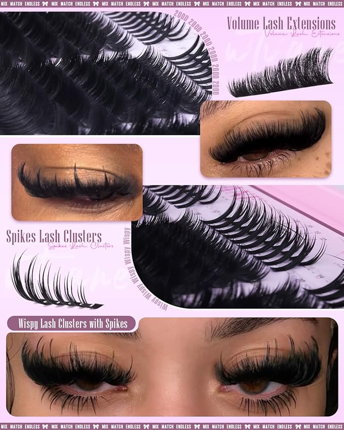 Wtvane Wispy Lash Clusters with Spikes Eyelash Clusters DIY Lash Extensions with 10-20MM 200D Individual Lashes 12-22MM Spiky Lashes Clusters Volume Manga Cluster Eyelash Extensions for Baddie Look