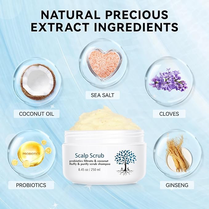 Scalp Scrub with Scalp Scrubber, Dry itchy Scalp & Dandruff Treatment, Scalp Exfoliator, Deep Cleans, Gentle Formula , 8.45 oz
