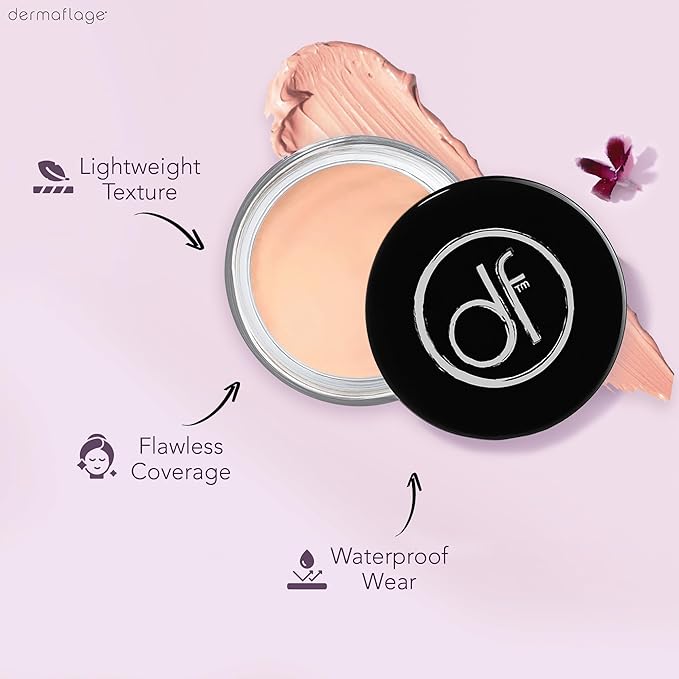 Dermaflage Waterproof Concealer Cream - Full Coverage, Matte Finish, Covers Dark Circles, Tattoos, Acne (Light)