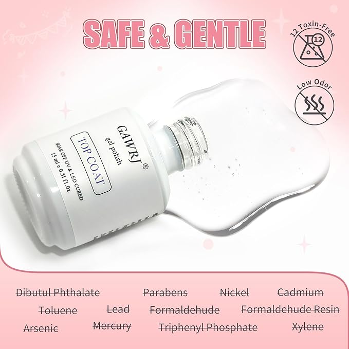 GAWRJ 2 Pcs 15mL No Wipe Gel Top Coat and Base Coat Set - Shine Finish and Long Lasting Soak Off LED Nail Lamp Gel Base Top Coat Finish Nail Art Design Manicure Gifts for Women