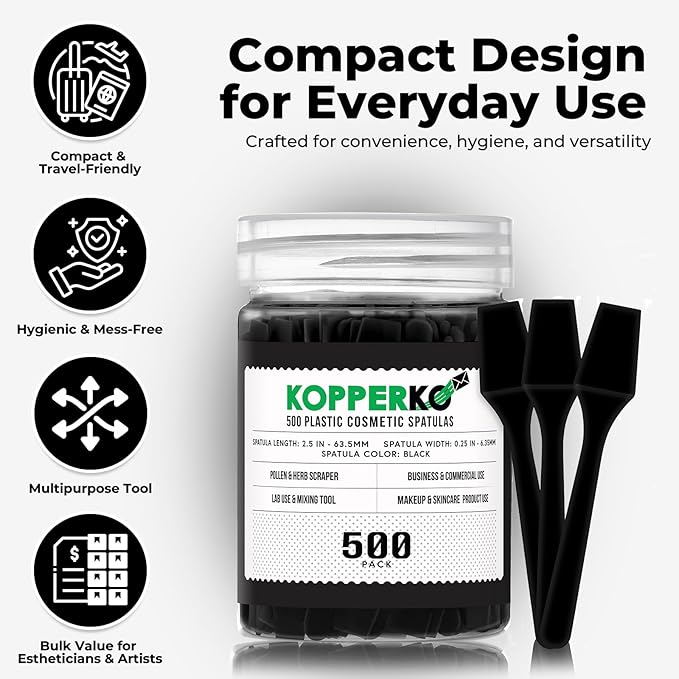Kopperko Mini Makeup Spatula (2.5”, 500 Pack) - Small Facial Spatula for Mascara, Skincare, Creams & Crafts | Eye Cream Applicator Tool for Skincare, Face Mask | Disposable Makeup Applicators | Black