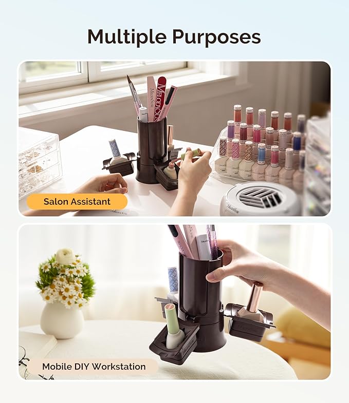MelodySusie GelCarousel for Nail Polish Bottle Holder and Nail Art Tools Organizer, 360° Rotating Storage Container with 3Pcs Detachable Silcone Gel Polish Holder, Brown(Only Box)
