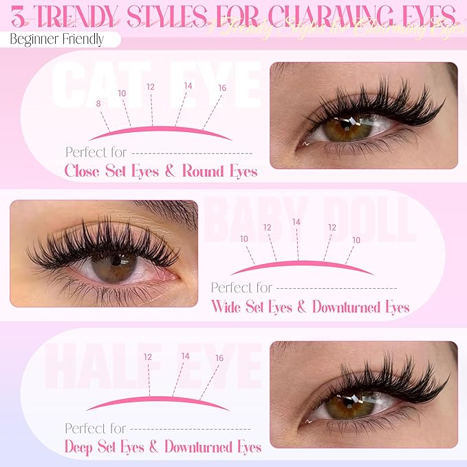 Wtvane Lash Clusters Wispy Eyelash Clusters 8-16mm Natural Cluster Eyelash Extensions Fairy Lashes Clusters False Eyelashes CD-Curly 192Pcs Individual Lashes DIY Natural Manga Lashes Look at Home