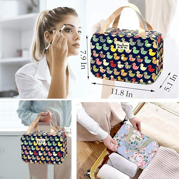 Hjkiopc Large Makeup Bag Toiletry Bag for Women Make Up Bag Cosmetic Bag Toiletries Bag Brush Bags for Traveling (Navy Duck)