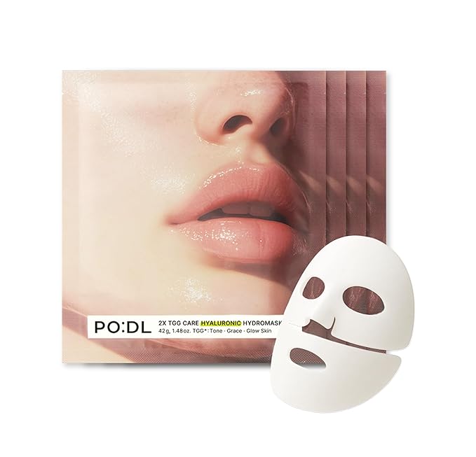 PO:DL All-In-One Hyaluronic Hydrogel Mask(4ea) | Collagen Face Mask for Glass Glow Skin | Deep Hydration & Radiance Boosting | Improves Skin Elasticity & Firmness | Korean Face Mask Skincare