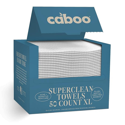 Caboo Tree Free Disposable Face Towels – 50 Soft, Lint-Free Towels | Extra-Large 10x11.5” | Gentle Alternative to Makeup Wipes & Washcloths