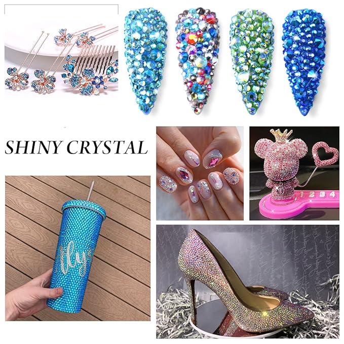 Rhinestones Crystals Rhinestones for Crafts Nail Rhinestones Glass Flatback Nail Gems and Rhinestones for Nails Art Makeup Bags Shoes Decoration DIY(SS10,1440pcs,Sapphire AB)