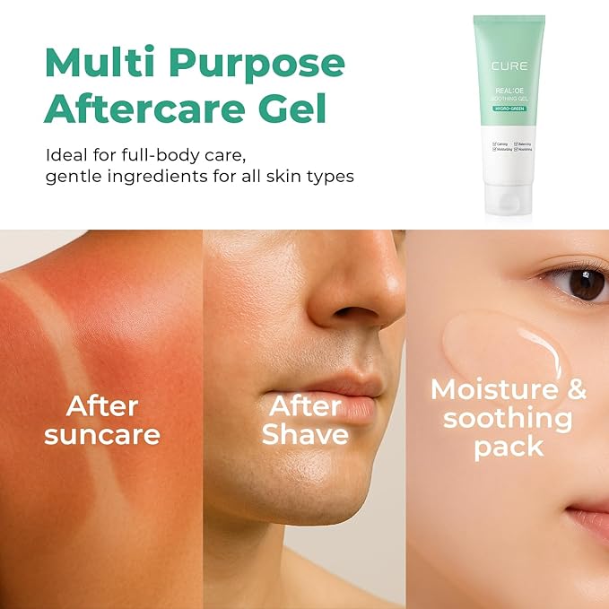 Cure Aloe Vera Gel with 90.52% Leaf Juice Bundle with Phyto Green Ampoule Sheet Mask Korean Skincare Duo