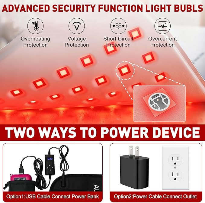 Red Light Therapy for Body, Infrared Light Therapy for Body, Red Light Therapy Belt with Timer, 660nm&850nm Portable Heating Light Pad, Redlight Therapy for Back Shoulder Knee Hands