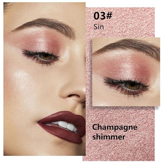 Kaely Dusty Pink Champagne Shimmer Single Eyeshadow Makeup, Rose Gold Neutral Powder Matte Eye Shadow for Older Women, Monochrome Eye Shadow Palette Pigmented Waterproof, Lightweight Blendable, 03