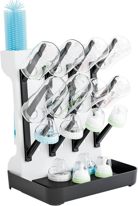 SuoXing Baby Bottle Drying Rack Space Saving,Countertop Vertical Bottle Rack Dryer and Holder for Baby,Large Baby Bottle Station Organizer and Stand for Brushes,Pacifiers,Breast Pump,Dish,Black
