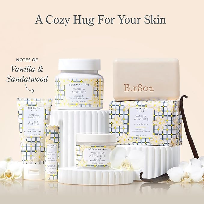 Beekman 1802 Face & Body Wipes, Vanilla Absolute - Scented - 30 Count - Cleanses Dirt & Makeup - With Goat Milk, Aloe & Vitamin E - Alcohol Free, Biodegradable - Good for Sensitive Skin - Cruelty Free