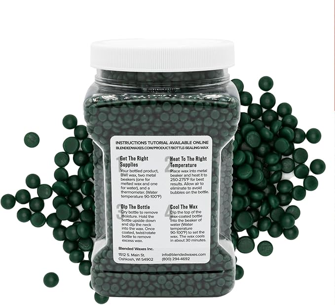 Blended Waxes, Inc. Bottle Sealing Wax, Pastille Wax Seal Beads For Wine, Beer, and Liquor Bottle Sealing, Seals Between 25-30 Bottles, 1 lb, Green