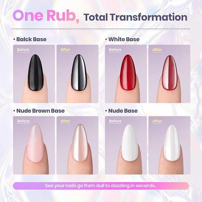 Beetles White Chrome Nail Powder Pearl Mirror Effect Cromer Nail Powder for Gel Nails Glitter Manicure Gel Polish Holographic Pigment Nails Art Design Gifts for Women