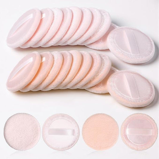 cobee 24 Pcs Round Powder Puffs, Makeup Powder Puff Soft Velour Makeup Pad With Ribbon, Setting Powders Puff Facial Make Up Eyeshadow Concealer Cosmetics Sponge Women(Skin tone and pink)
