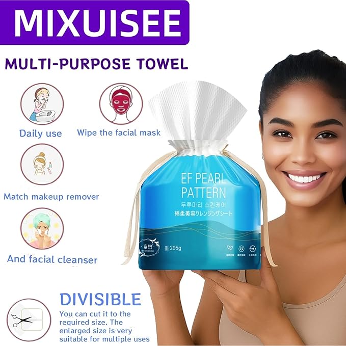 Face towels roll。Hanging face towel disposable，Disposable face towels, MIXUISEE cotton face cloths，super thick 150% face wipes, Suitable for makeup removal and cleansing (Thickened 70 PCS)