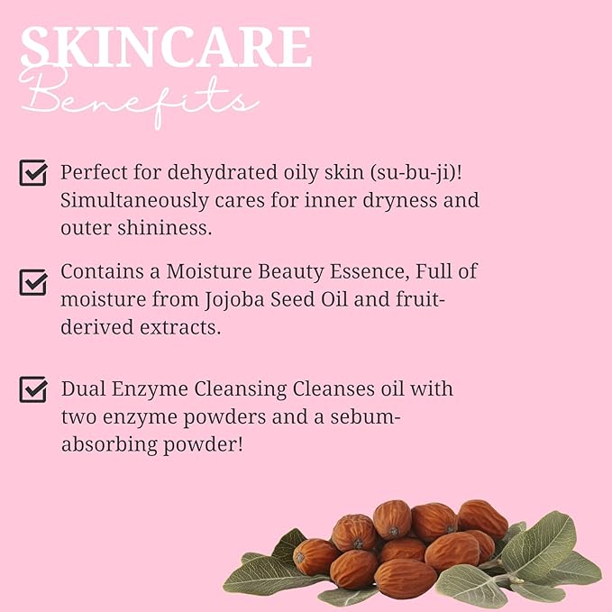Japanese Powder Face Wash 0.4g 32pcs 1pack - Gentle Exfoliating Enzyme Cleanser for Smooth, Even skin tone - Travel-Friendly & Hygienic - Moisturizing Rice Powder Cleanser - Pink