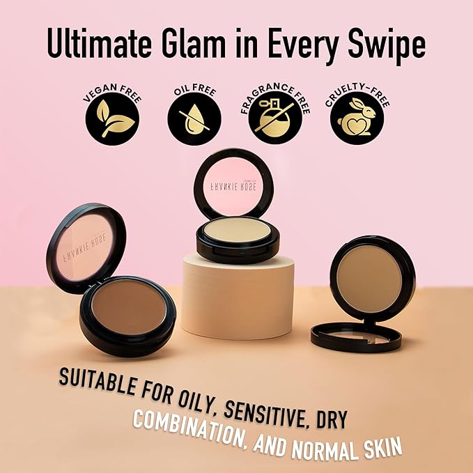 Frankie Rose Cosmetics Powder Foundation – Full Coverage Face Powder For Pores & Imperfections, Evens Out Skin Tone & Shine-Control | 58 Grams (Porcelain)