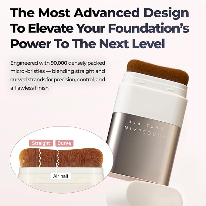 Mega Fit Stick Foundation with Built-in Brush-Full Coverage Creamy Formula for Porcelain Skin Finish, Hydrating&Long Lasting, Master Porcelain, Shade 23, 0.56 oz (02W Honey Beige)
