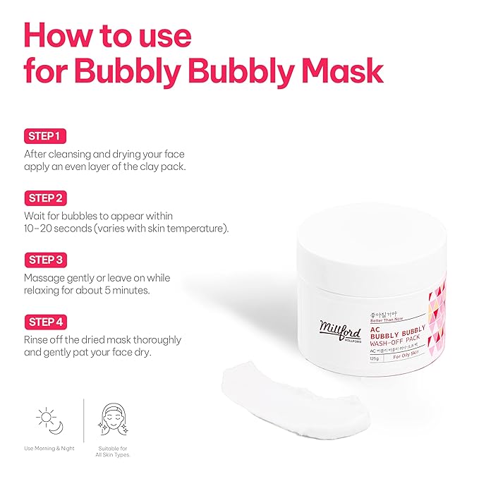 AC Bubbly Bubbly Wash-Off Pack 125g/4.4Oz, Kaolin, Deep Cleansing, Acne Prone Skin, Bubble Wash, Exfoliating, Bubble Mask, Removing Sebum and Dead Skins, Instant Bubbles Pop up