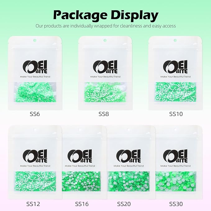 Meibite Neon Green Flatback Rhinestones, Glass Rhinestones for Nail Art and Craft, Glue Fix, Loose Crystal Gemstones(Neon Green, SS6, 1440pcs, 1.9-2.0mm)