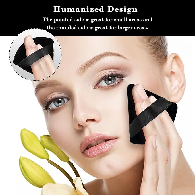 RAREIUS 8pcs Triangular Powder Puff Face Soft Velvet Makeup Puff for Loose Powder Body Powder Makeup Sponge for Contouring Wet Dry Foundation Blender Sponge Beauty Makeup Tool.(Black&Rose Red)