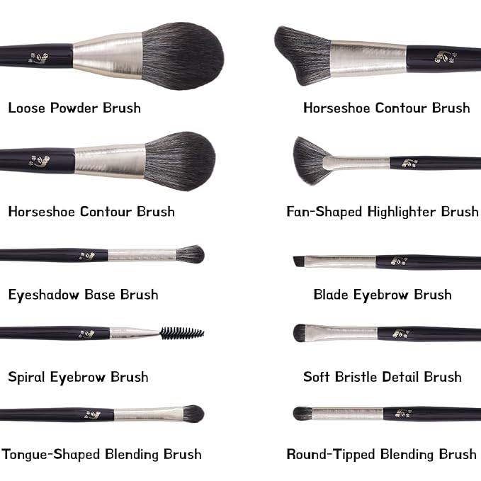 10-Piece Professional Makeup Brush Set with Powder, Contour, Blush, Eyeshadow & Brow Brushes – Includes 2 Premium Beauty Sponges and 1 Dry Cleaning Brush Box for Easy On-the-Go Makeup Application