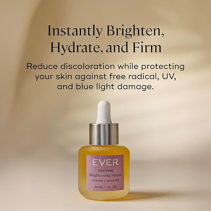 EVER Daytime Brightening Serum – 10% Vitamin C + Hyaluronic Acid Illuminating Booster, Targets Dark Spots & Uneven Tone, Vegan & Clean (1 oz / 30 mL)