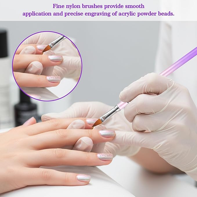 Purple-Pink Gradient Acrylic Nail Brush 3PCS Nail Art Brushes Set Non-slip Grip Handle Professional Nails Design Pens Tools for Acrylic Application, Extension & 3D Carving - Sizes 2/4/5