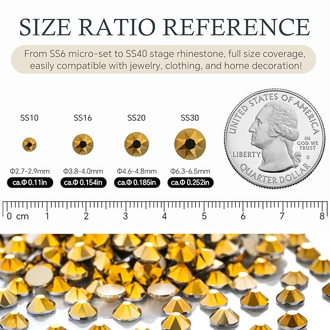 Meibite Gold Flatback Rhinestones, Glass Rhinestones for Nail Art and Craft, Glue Fix, Loose Crystal Gemstones(Gold, SS16, 1440pcs, 3.8-4.0mm)