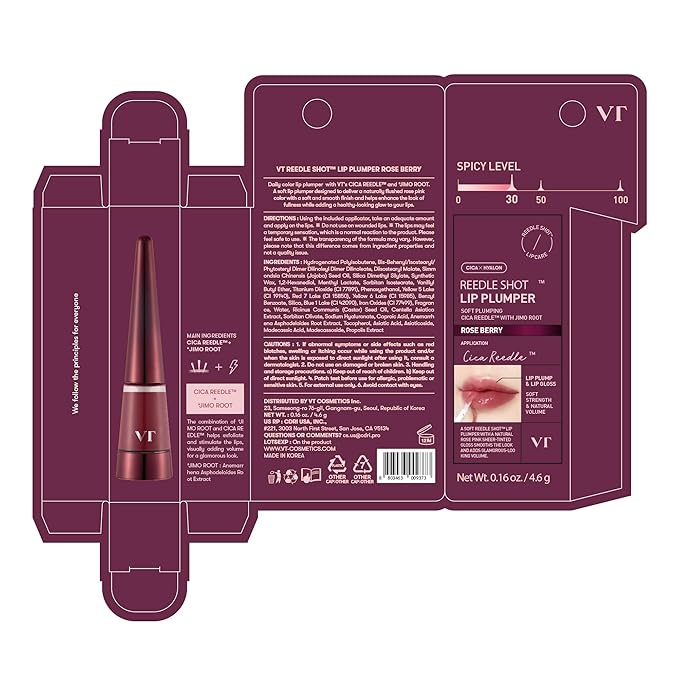 VT COSMETICS Reedle Shot Lip Plumper, Hydrate & Volumize Lip Gloss, Smooth Lip Wrinkles, Korean Lip Plumper, High Shine, Lip Enhancer, Hyaluronic Acid, Stocking Stuffers. 0.15 oz. (Rose Berry)