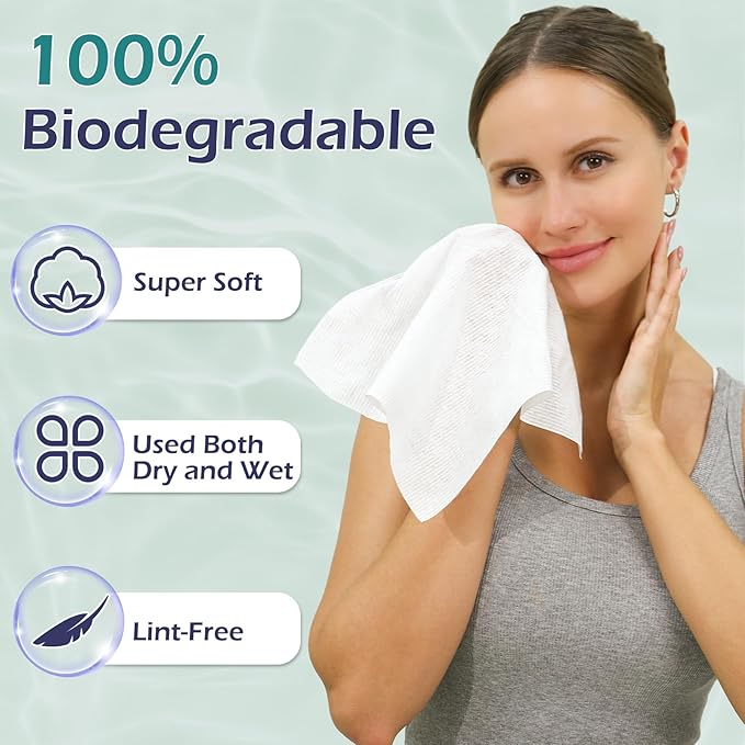 PureSoftness Disposable Face Towel, Clean Towel, Extra Large 12" x 10", Soft Dry Wipe Face Wash, Makeup Remover, Biodegradable Towelette for Sensitive Skin 320 Count (4 Pack)