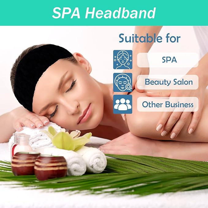 Pejnl Microfiber Spa Headband 3-Pack, Soft Terry Cloth Headband for Washing Face, Facial Mask, Makeup, Shower, Yoga, Gift for Women and Teens (Black x3)