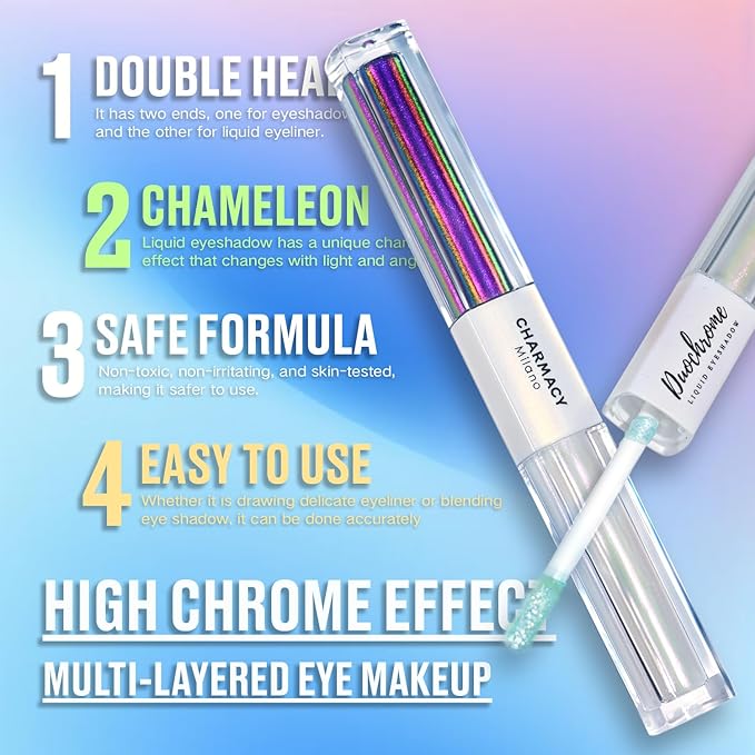 CHARMACY 2 in 1 Starlit Duochrome Liquid Eyeshadow, Glitter Sparkle Colorful Liquid Eyeliner, Quick Drying, High Pigmented, Long lasting Holographic Glitter Multichrome Eye Makeup #05