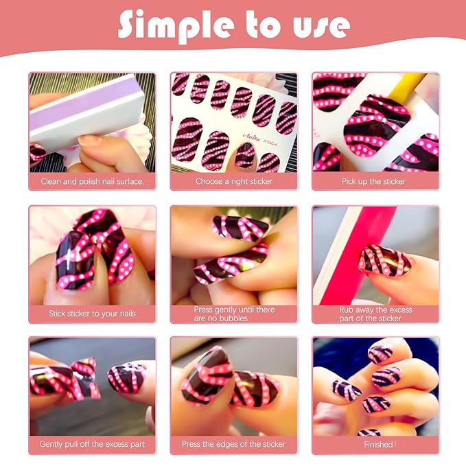 DANNEASY 30 Sheets Toe Nail Stickers Toenail Polish Strips Full Nail Wraps for Women Self Adhesive Toe Nails Polish Stickers Gel Toenails Strips Manicure Sticker Nails Art Accessories with File