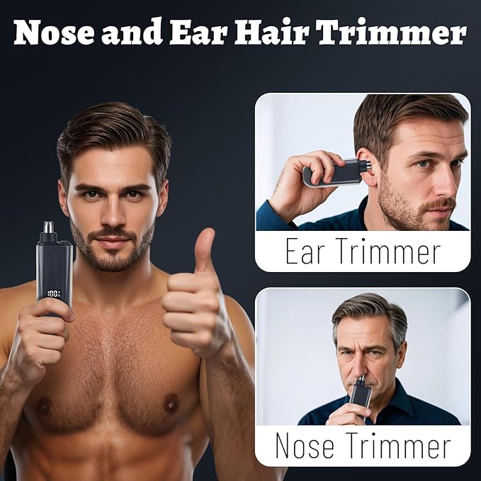 Mendaping Nose and Ear Hair Trimmer for Men, 2025 Nose Hair Trimmer Clipper with LED Display for Women, Professional IPX7 Waterproof Dual Edge Blades Nasal Trimmer Clippers for Travel (Black)
