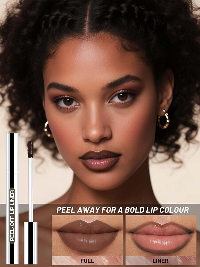 QCMME Lip Stain Peel Off Lip Liner Stain with Tweezer, Long Lasting Matte Lip Tint Tattoo, Highly Pigmented Color Lip Makeup, Waterproof Lipstick, Transfer-proof Lipstain for Women, Espresso