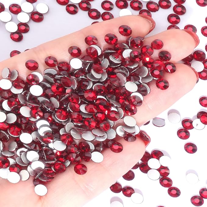 Dark Red Flatback Rhinestones for Crafts Glass Nail Rhinestones Nail Gems Crystals for Makeup Bags Shoes Decoration DIY(SS16,1440pcs,Dark Siam)